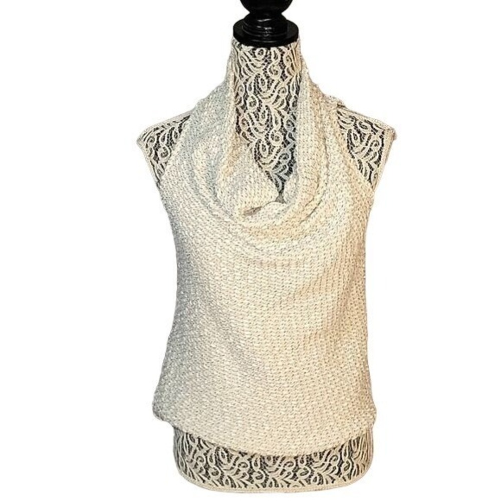 DREW Cowl Neck‎ Sleeveless Knit Top Sweater Vest Cream XS